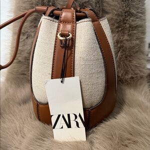 Zara Tan and Cream Mini Bucket Bag